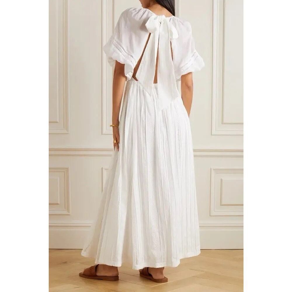 Joslin Anthropologie White Julianna Cotton Maxi Dress 4 Puff Sleeves Open Back - Picture 3 of 13